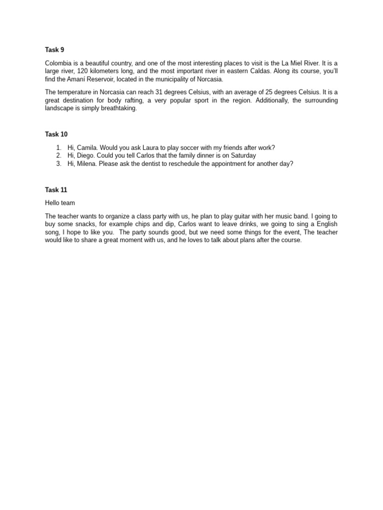 English A1 - Task 9 To 11 | PDF