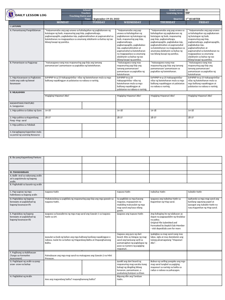 DLL - Esp 4 - Q1 - W4 | PDF