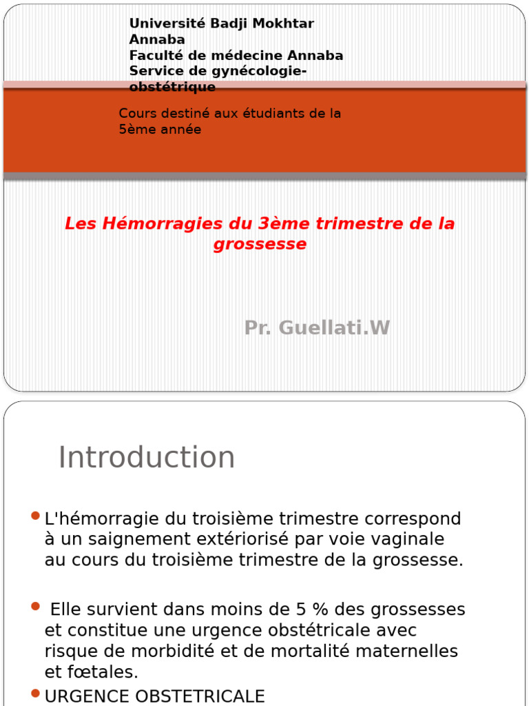 Hémorragies du 3ème trimestre de grossesse | PDF | Grossesse | Accouchement