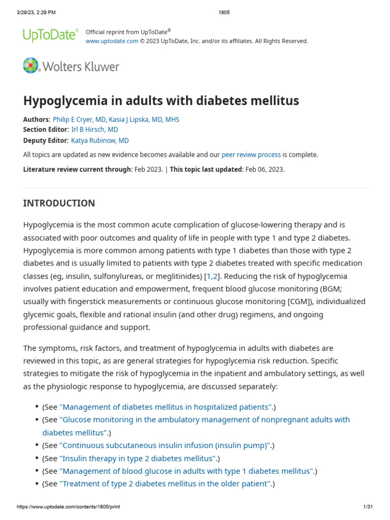 Hypoglycemia Management in Diabetes | PDF | Hypoglycemia | Diabetes