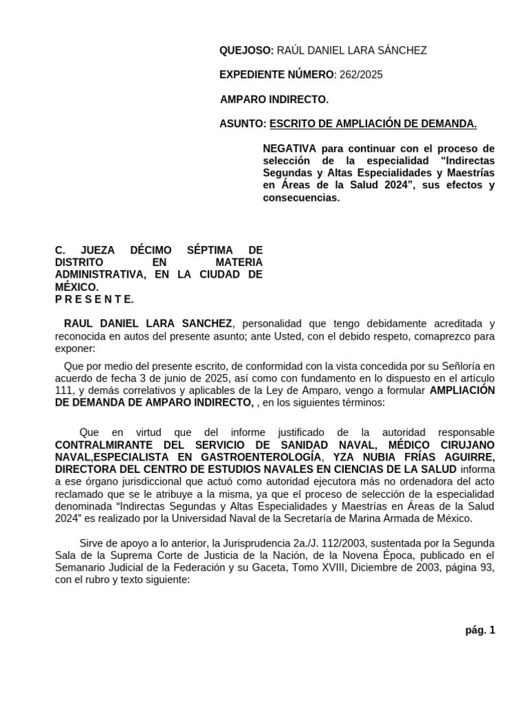 Ampliación de Demanda de Amparo Indirecto | PDF | Debido al proceso ...