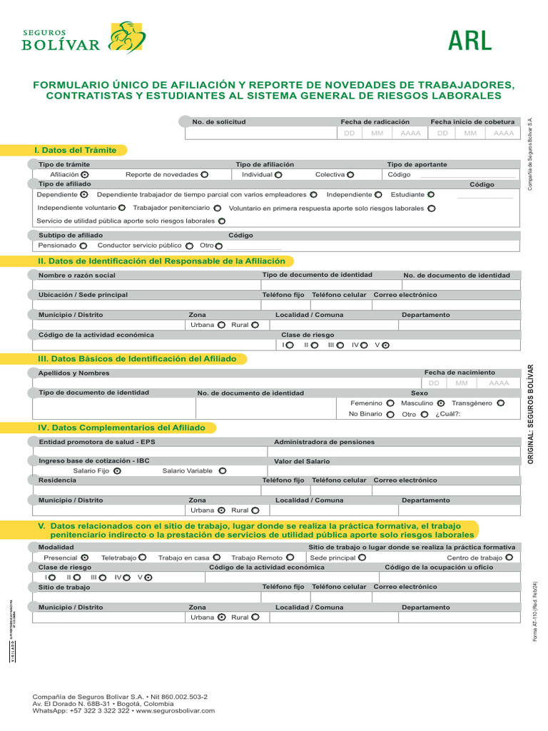 Formulario de Afiliación a Riesgos Laborales | PDF | Pensión | Jubilación