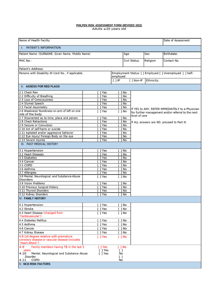 PHILPEN Risk Assessment Form 2022 | PDF | Cardiovascular Diseases ...