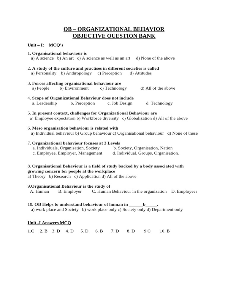 Organizational Behavior MCQ Test Bank | PDF | Power (Social And ...