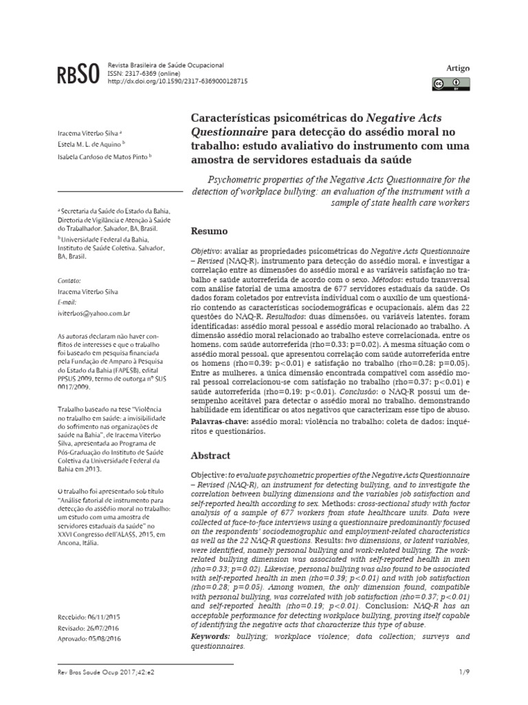 Propriedades do Questionário NAQ-R no Trabalho | PDF