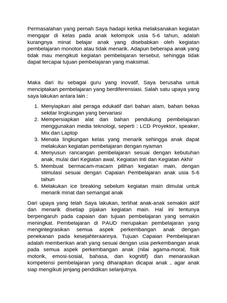Inovasi Pembelajaran PAUD yang Menarik | PDF