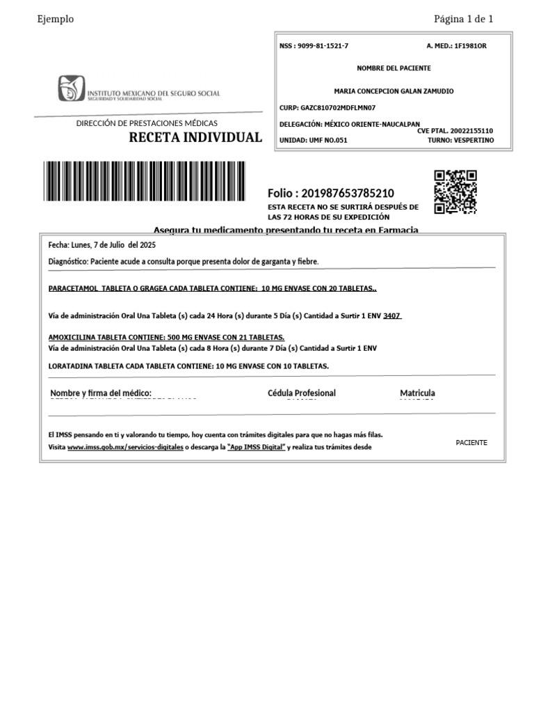 Receta médica IMSS editable con sello | PDF | Tratamientos médicos ...