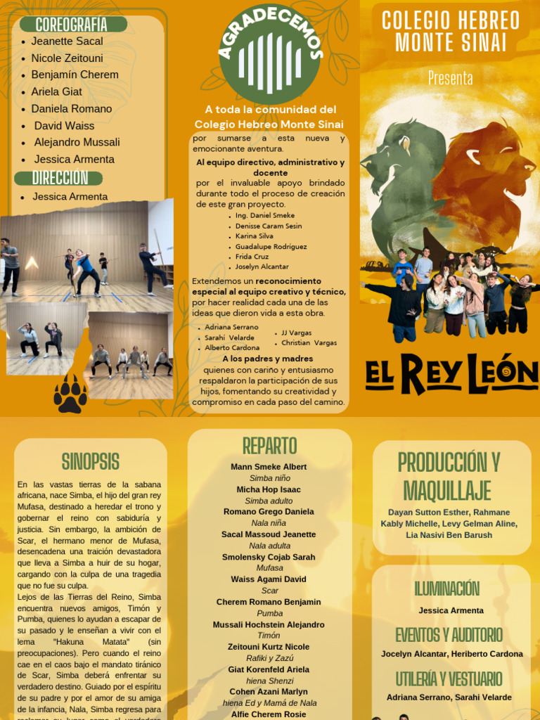 Programa de Mano El Rey León | PDF | Personajes de teatro musical