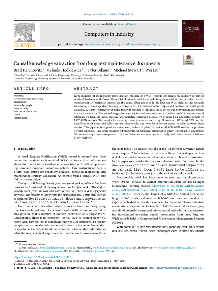 Causal Knowledge Extraction From Long Text Maintenance Documents | PDF ...