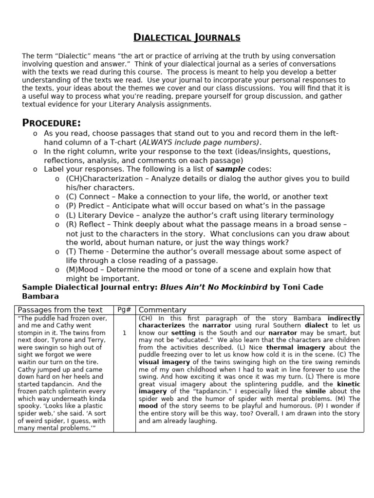 Dialectical Journal Guide for Text Analysis | PDF | Ellipsis