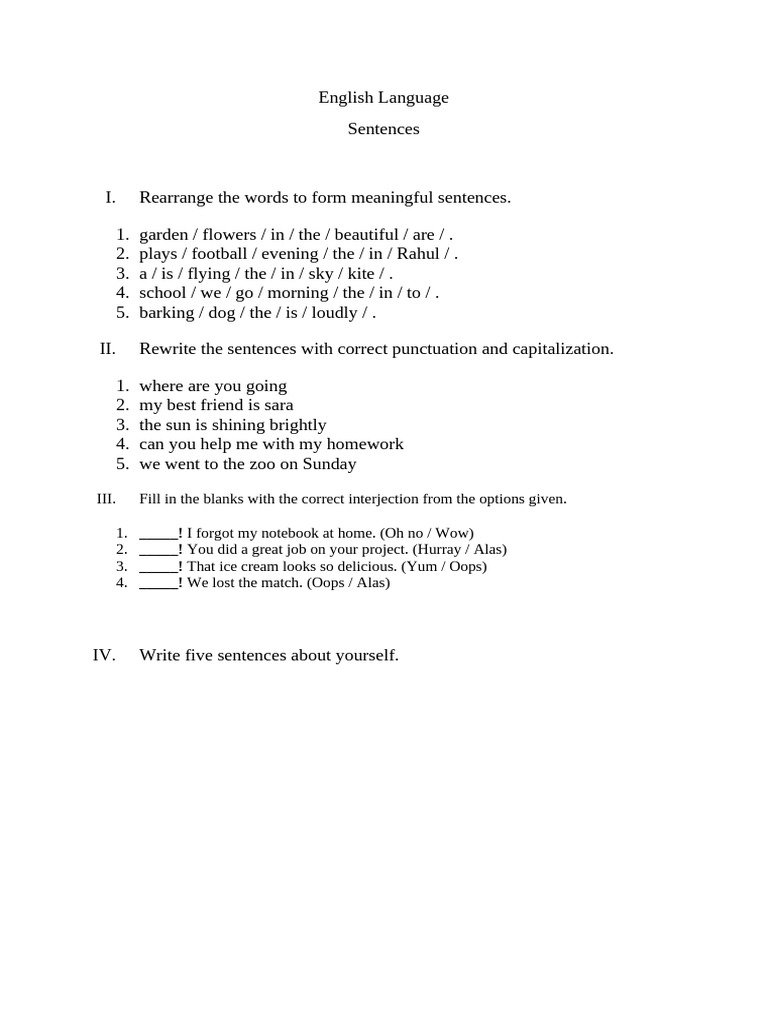English Language - Sentences | PDF