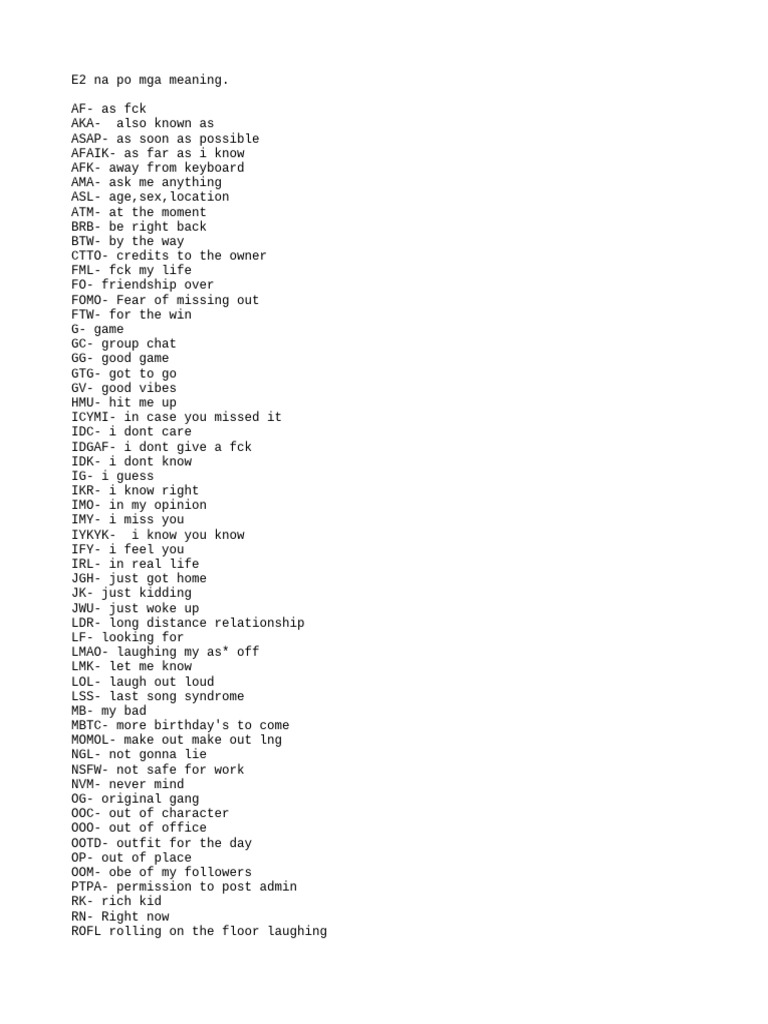 E2 Na Po Mga Meaning. (22-29) | PDF