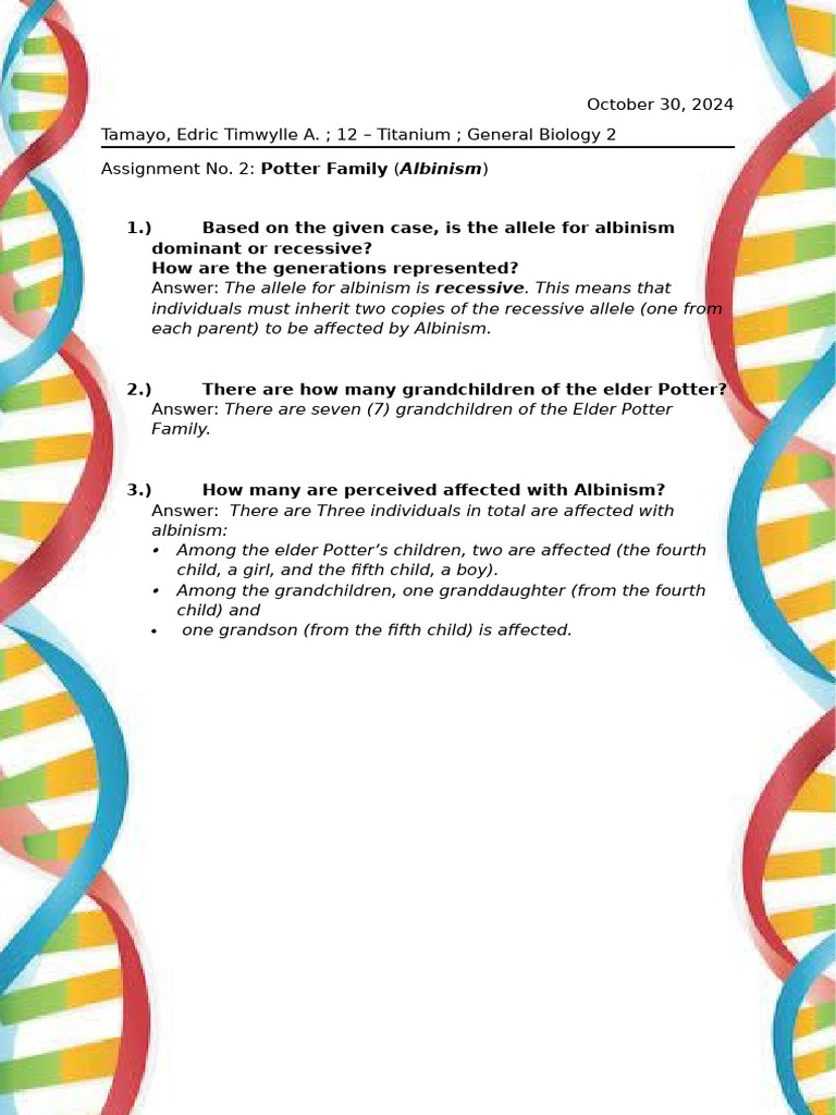 GEN BIO 2 (Albinism Questions) | PDF