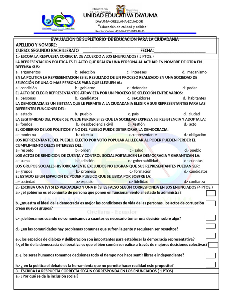 Evaluación de Educación Ciudadana en Dayuma | PDF | Democracia ...