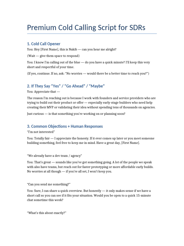 Effective Cold Calling Script for SDRs | PDF
