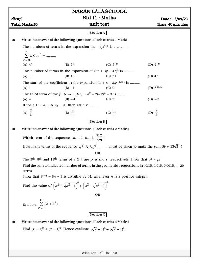 Unittest - D15 Sep 2023 2 | PDF | Chess Openings | Mathematics