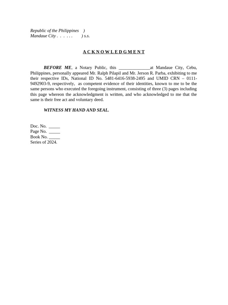 Acknowledgment - Ralph Pilapil | PDF