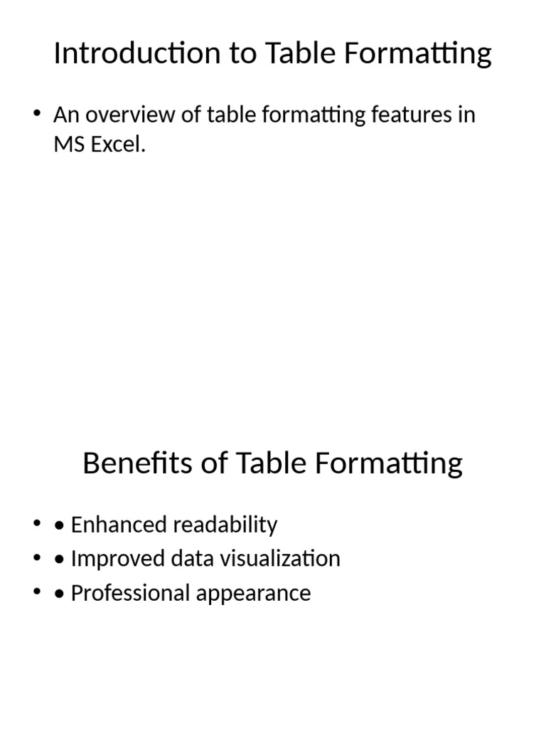 Table Formatting MS Excel | PDF | Microsoft Excel | Information Technology