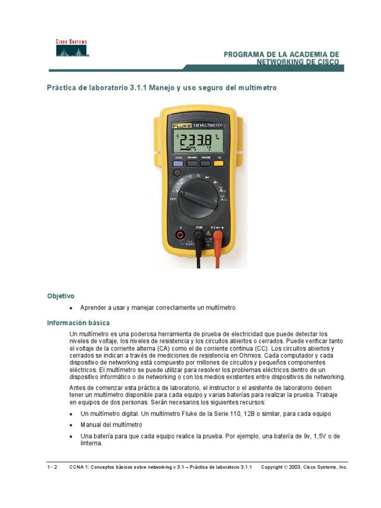CCNA1 Lab 3 1 1 Es | PDF | Laboratorios | Electricidad