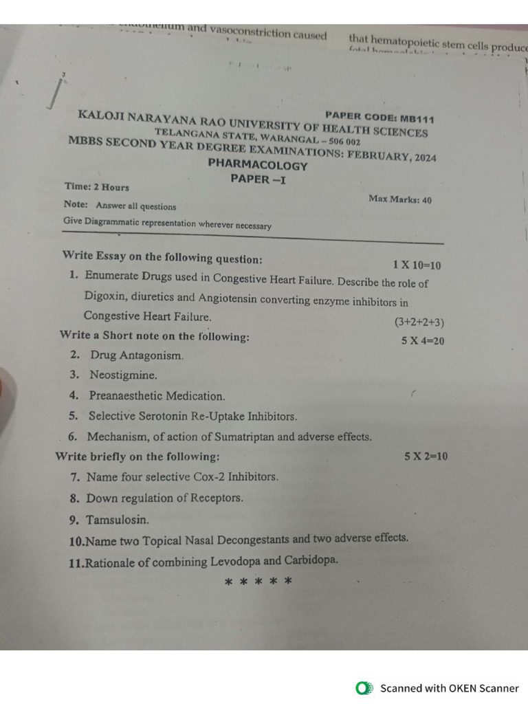 Pharmacology Paper 1 Previous Year Papers | PDF