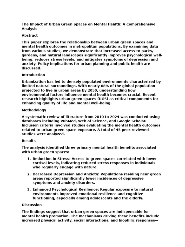 Picture of The Impact of Urban Green Spaces On Mental Health | PDF | Mental Health ...