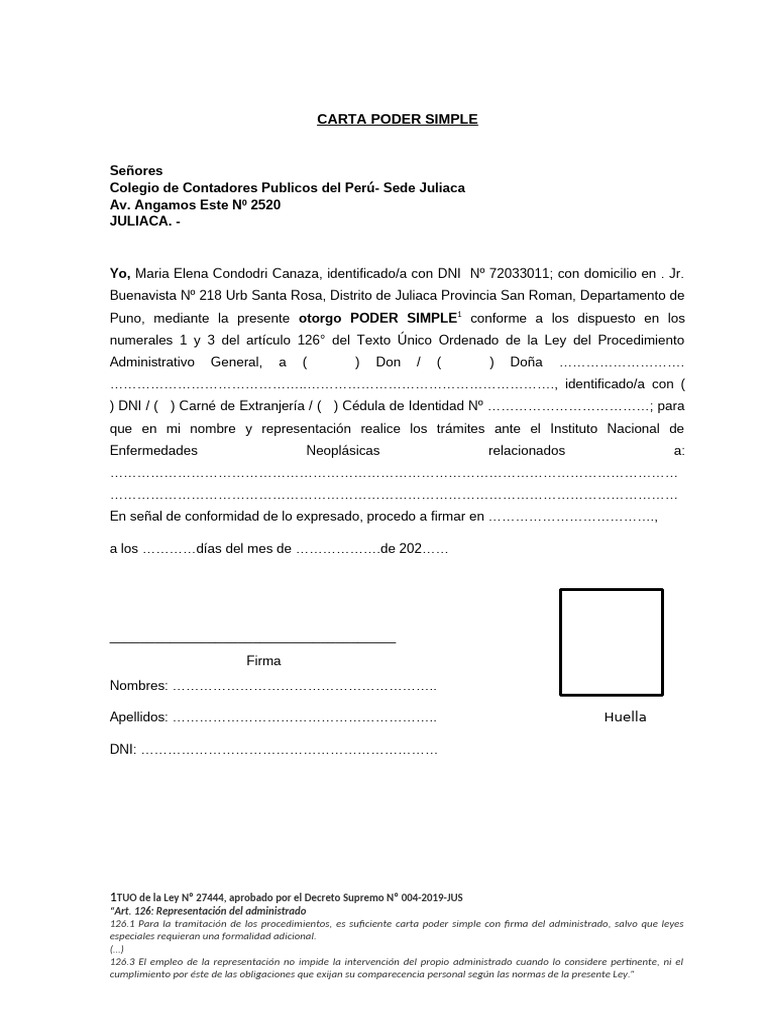 Modelo de Carta Poder Simple | PDF