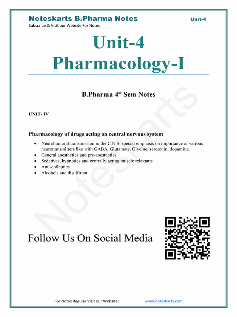 UNIT 4 B.Pharma 4th Sem Pharmacology 1 by Noteskarts | PDF