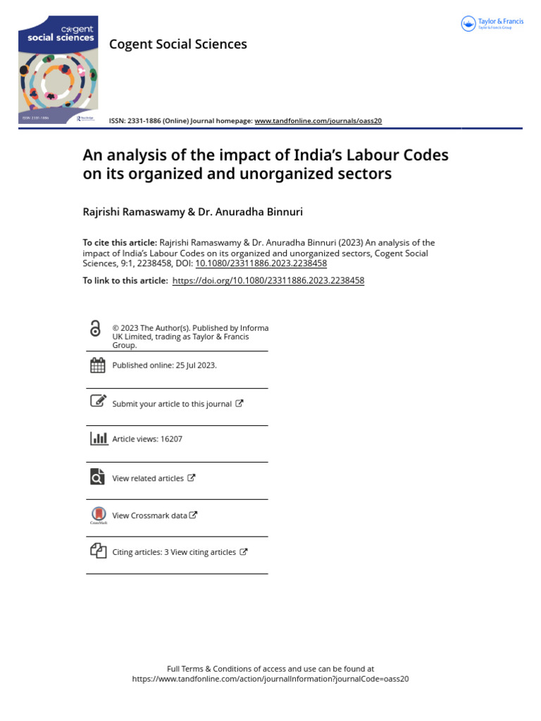 An Analysis of The Impact of India S Labour Codes On Its Organized and ...