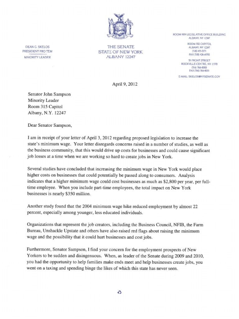 Letter To Senator John Sampson | PDF