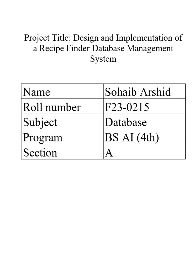 Recipe Finder Database Design | PDF | Databases | My Sql