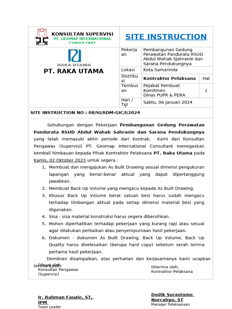 Site Instruction 8 | PDF
