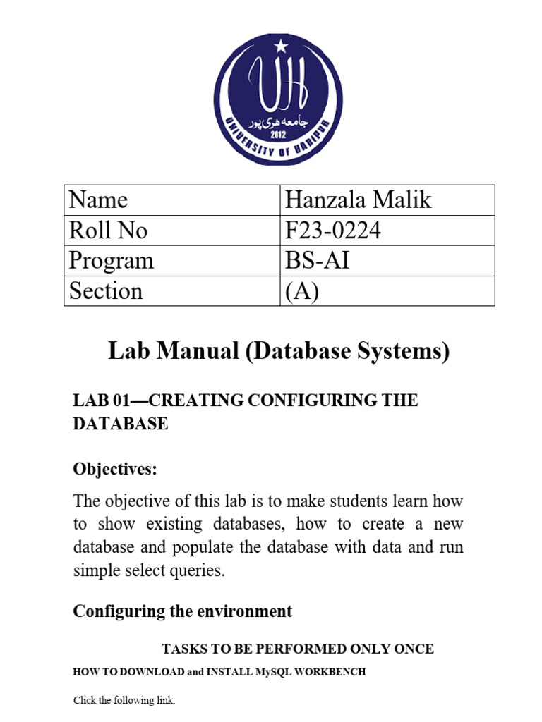 MySQL Database Creation Lab Manual | PDF | Database Index | Table ...