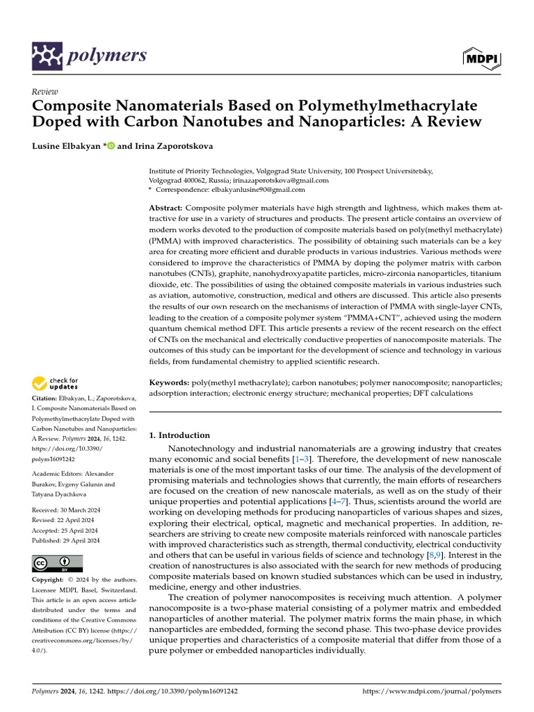 PMMA Nanocomposites with Carbon Nanotubes | PDF | Carbon Nanotube ...