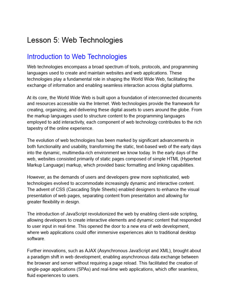 Lesson 5 Web Technologies | PDF | World Wide Web | Internet & Web