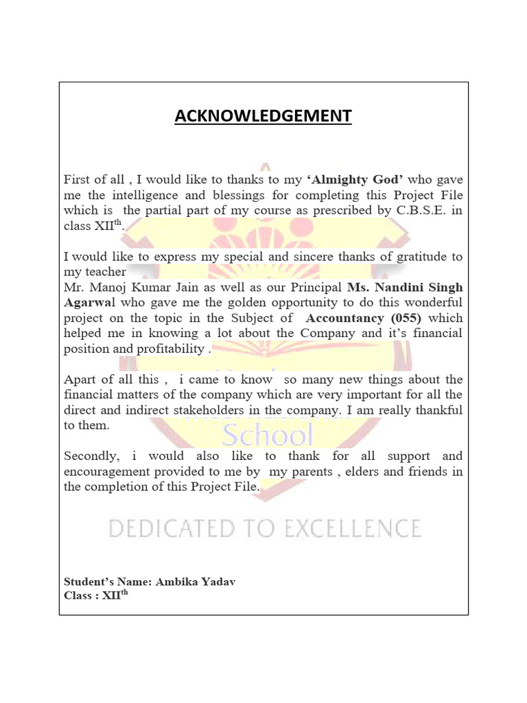 Acknowledgement of Project Support | PDF