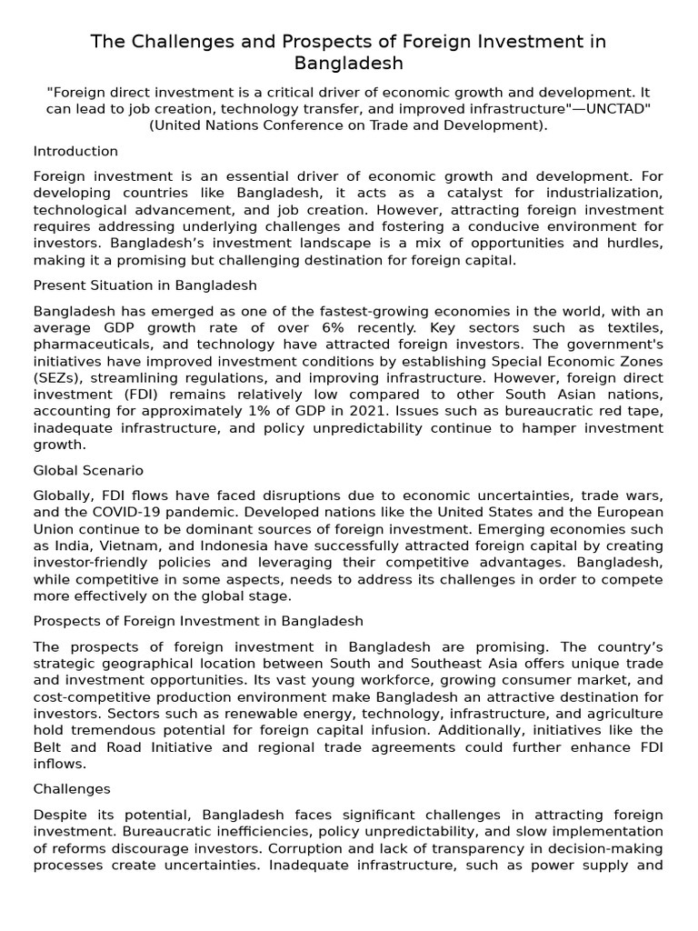 The Challenges and Prospects of Foreign Investment in Bangladesh | PDF ...