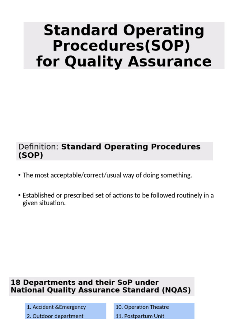 NQAS Quality Assurance SOP Overview | PDF | Childbirth | Hospital