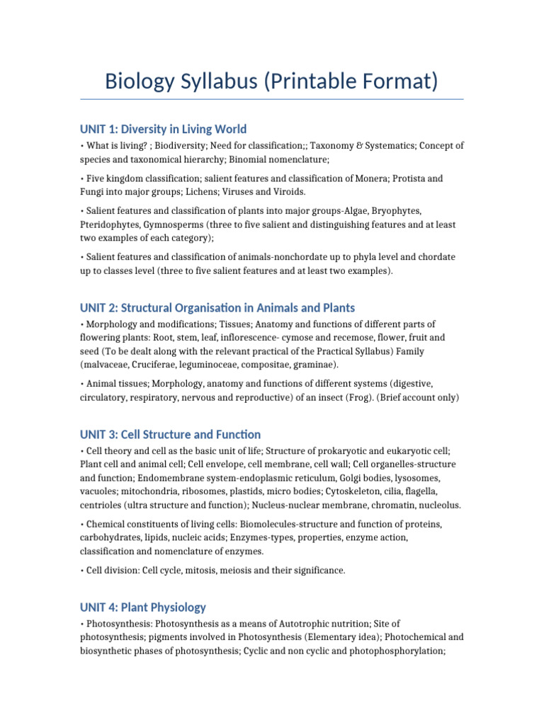 NEET Biology Syllabus Overview | PDF | Gene | Genetics