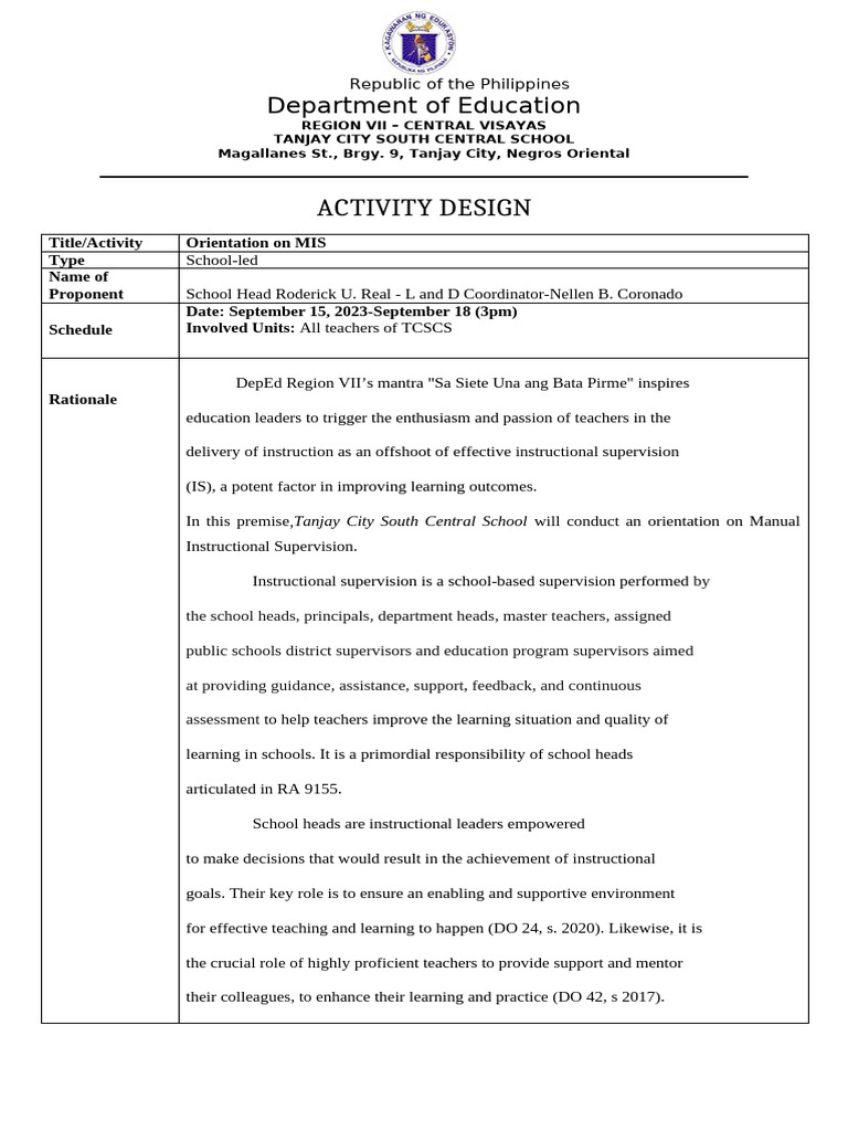 Orientation on Manual Instructional Supervision | PDF | Teachers | Learning