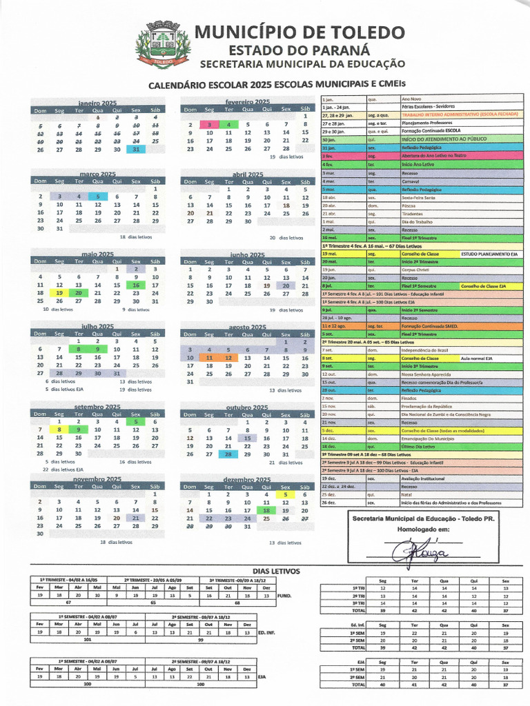 Calendário Escolar 2025 Escolas Municpais e Cmeis Alterado | PDF