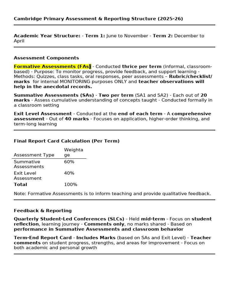Cambridge Primary Assessment Guide 2025-26 | PDF | Human Communication ...