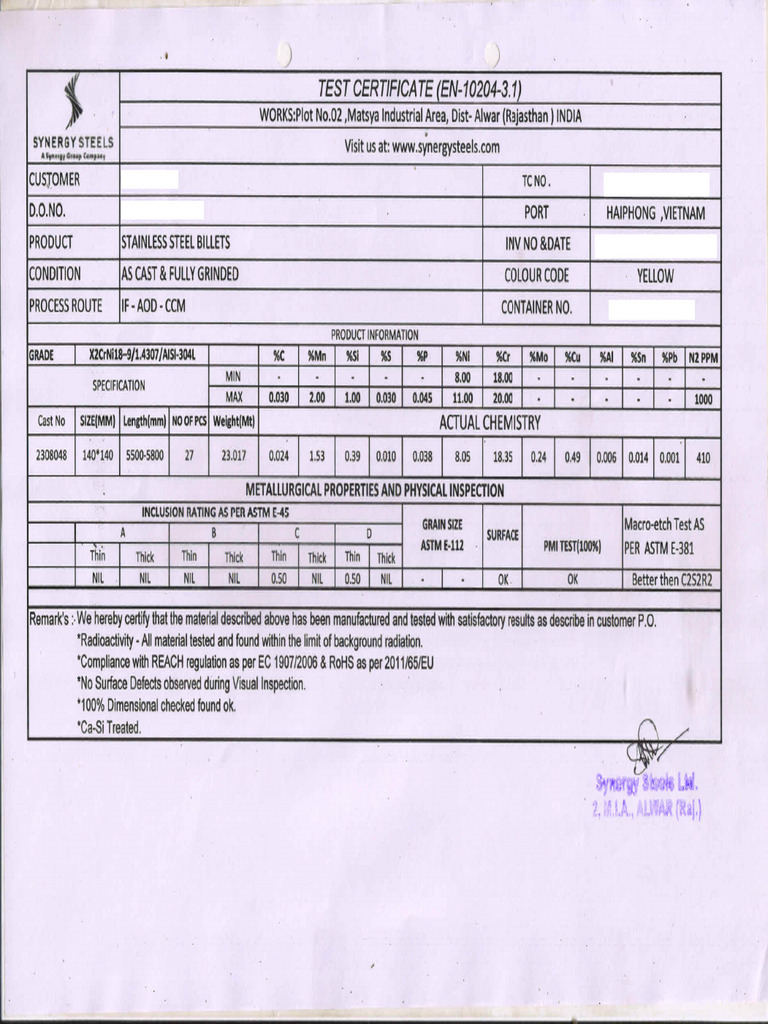 MTC Aisi 304l | PDF
