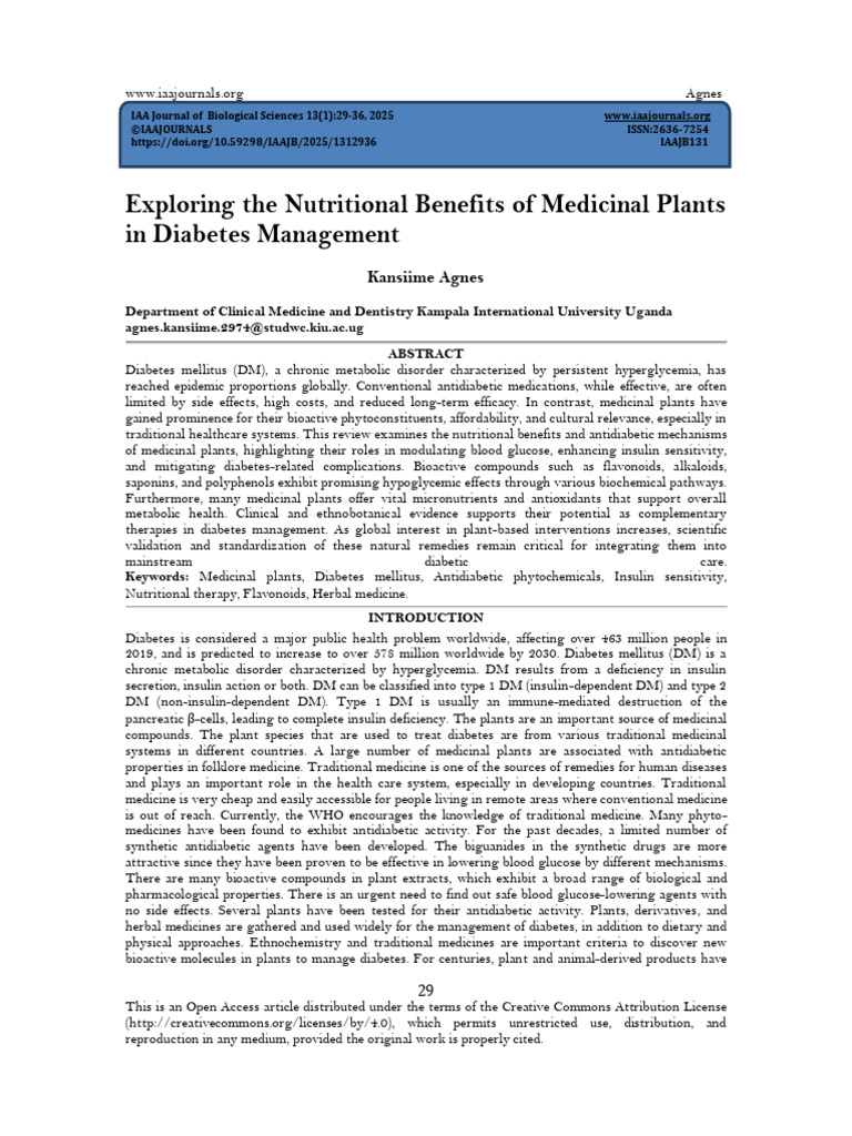 Exploring The Nutritional Benefits of Medicinal Plants in Diabetes ...