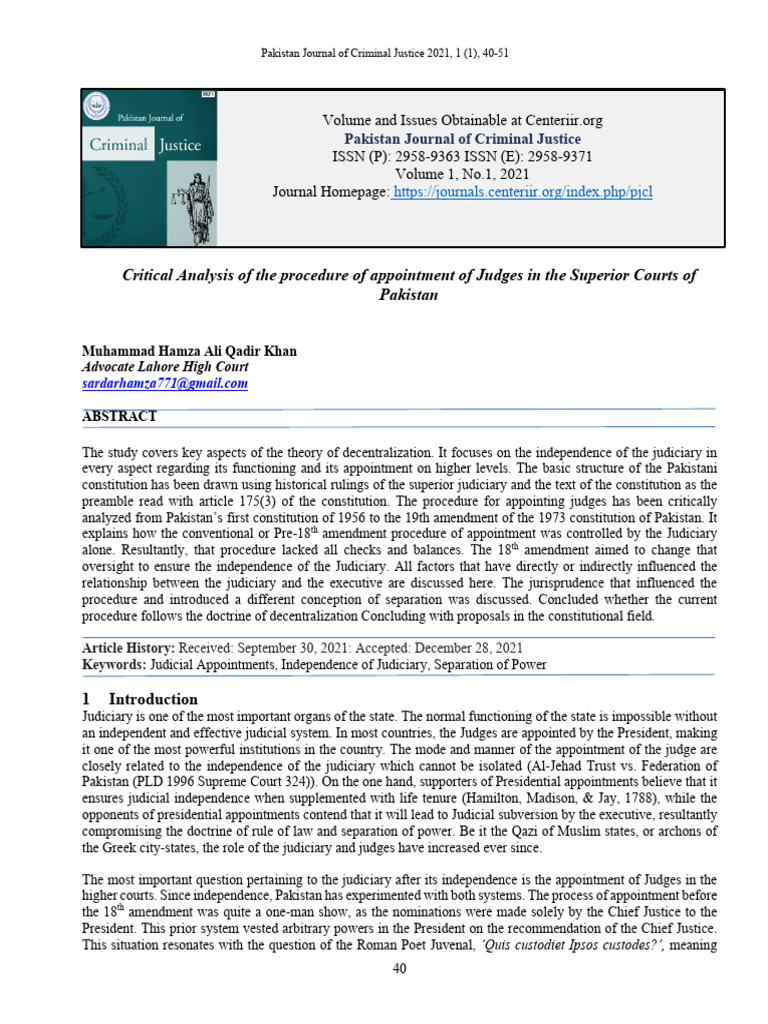 Judges Appointment in Pakistan's Courts | PDF | Supreme Court Of The ...