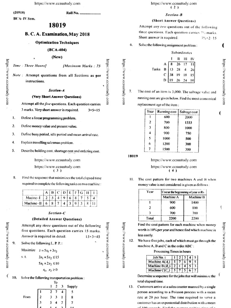 Bca 4 Sem Optimization Techniques 18019 May 2018 | PDF
