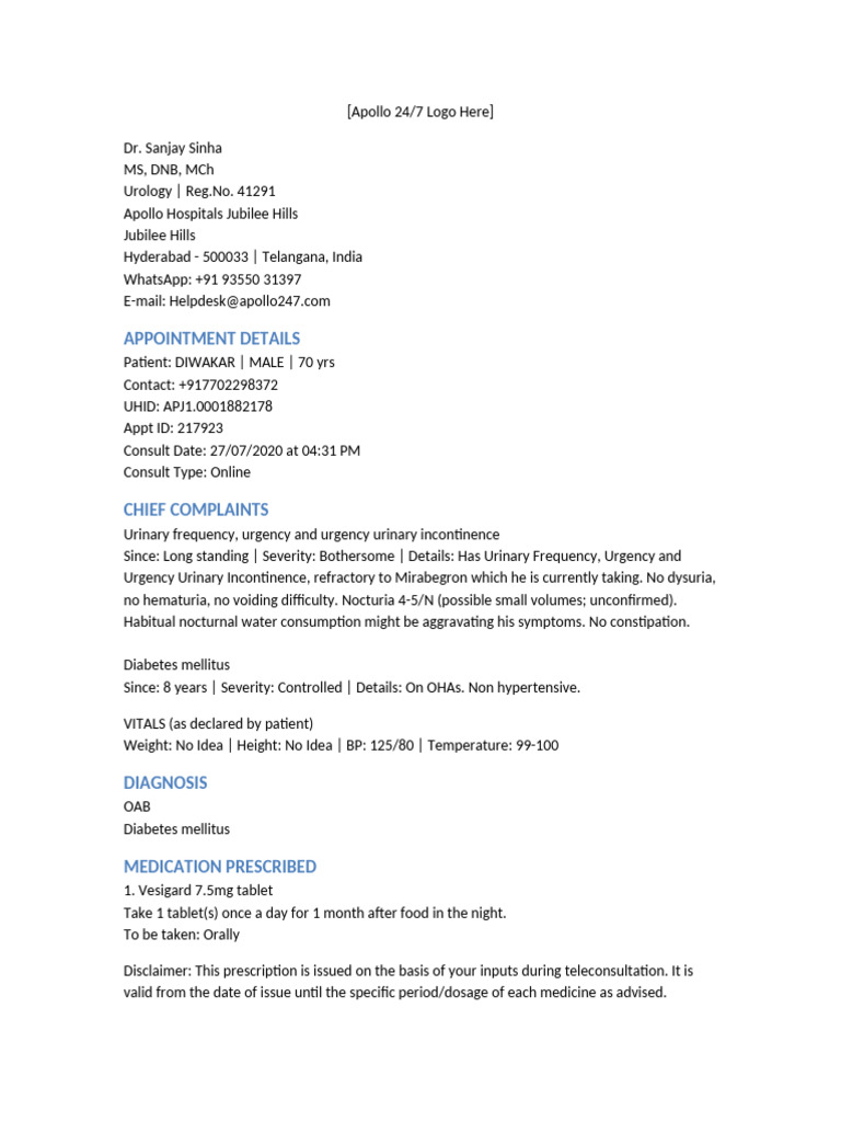 Apollo Prescription Diwakar | PDF