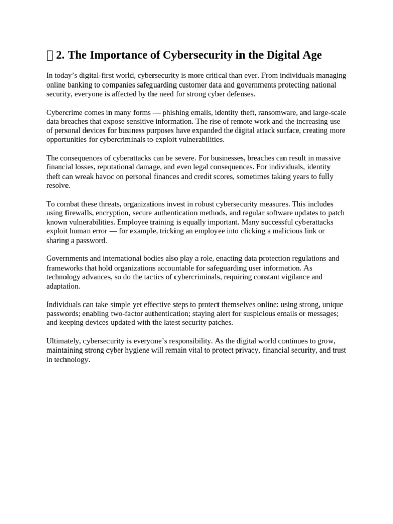 The Importance of Cybersecurity in The Digital Age | PDF