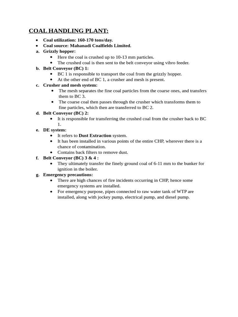 Coal Handling Plant Operations Overview | PDF