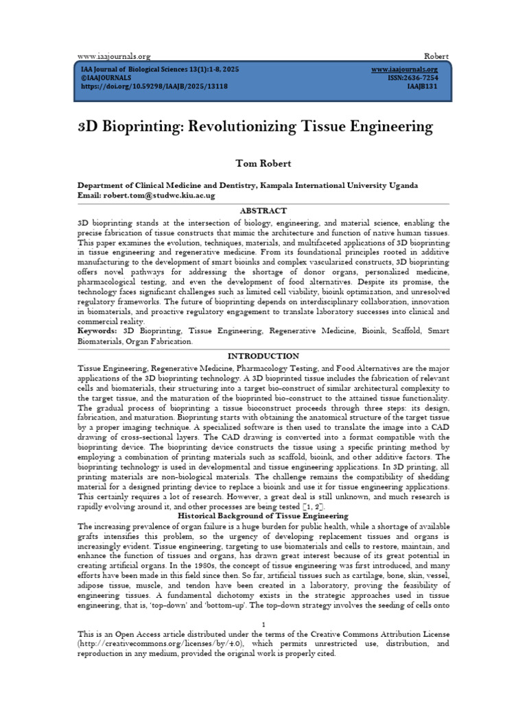 3D Bioprinting in Tissue Engineering | PDF | Tissue Engineering ...