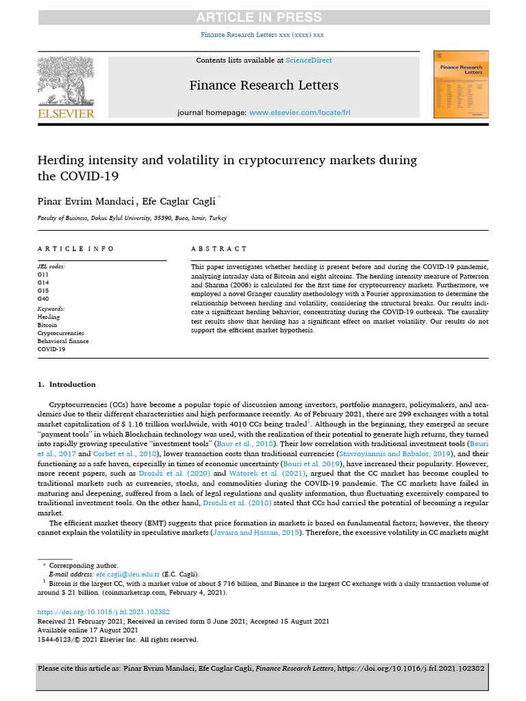 Herding in Cryptocurrency | PDF | Market (Economics) | Statistics